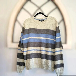Tricots St Raphael Blue & Gray Striped Textured Sweater Mens Large